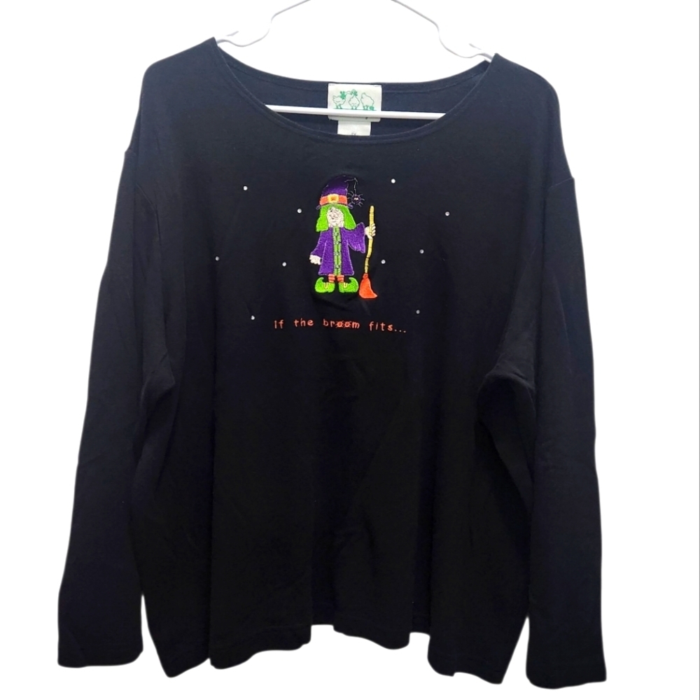 Vintage Quacker Factory Halloween Witch Embellished Novelty Shirt Plus Size 2X